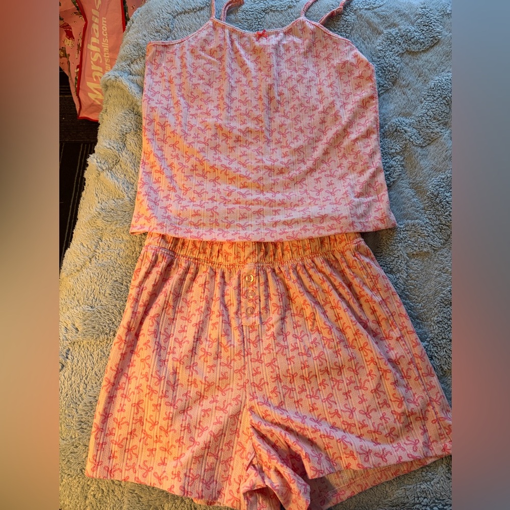 Pink bow Printed Two-Piece Lounge Set